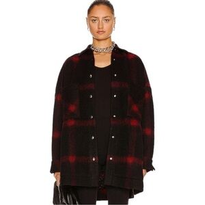 IRO Heldens Jacket Red Black Wool Shacket 34 Fits a US L
